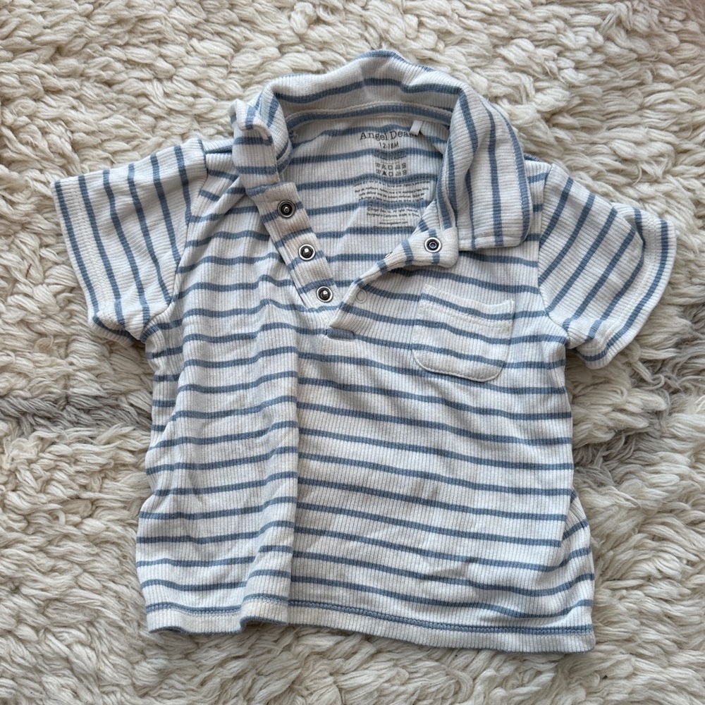 Angel Dear Kids Polo in Blue and White Stripes